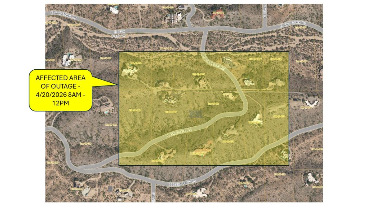 Affected Area of Water Outage Map for 2026 04-20 - Sombrero Rd